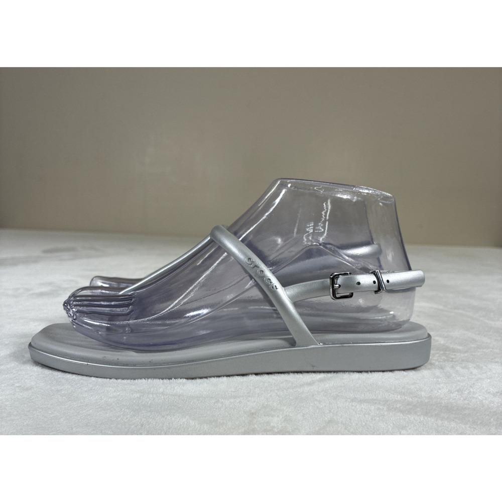 Crocs Miami T Strap Womens Sandals Size W6 Silver Thong Slingback Flat Charity - Picture 4 of 14
